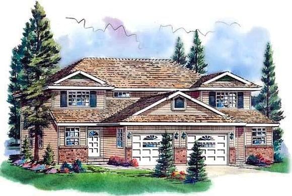 Traditional Multi-Family Plan 58767 with 6 Beds, 6 Baths, 2 Car Garage Elevation