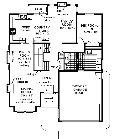 European, Narrow Lot House Plan 58768 with 5 Beds, 3 Baths, 2 Car Garage First Level Plan