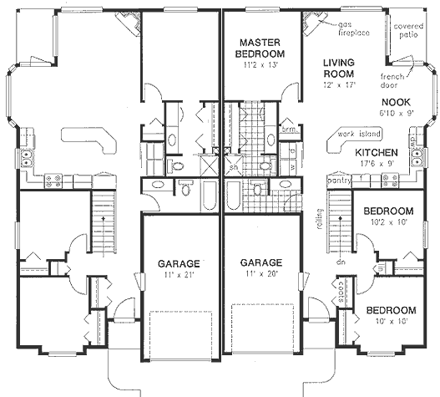 One-Story, Ranch Multi-Family Plan 58770 with 6 Beds, 4 Baths, 2 Car Garage First Level Plan