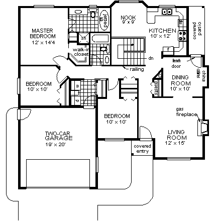 One-Story, Ranch House Plan 58778 with 3 Beds, 2 Baths, 2 Car Garage First Level Plan