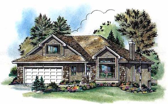 One-Story, Ranch House Plan 58796 with 4 Beds, 2 Baths, 2 Car Garage Elevation