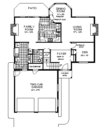 European House Plan 58842 with 4 Beds, 3 Baths, 2 Car Garage First Level Plan