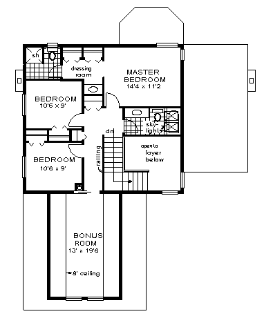 European House Plan 58842 with 4 Beds, 3 Baths, 2 Car Garage Second Level Plan