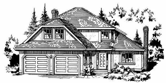 European House Plan 58842 with 4 Beds, 3 Baths, 2 Car Garage Elevation