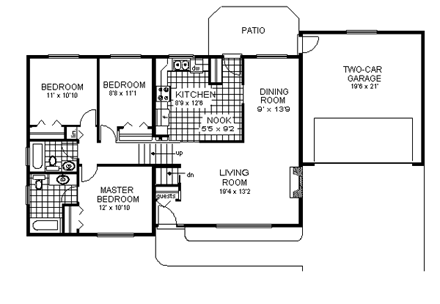 Farmhouse House Plan 58862 with 3 Beds, 2 Baths, 2 Car Garage First Level Plan