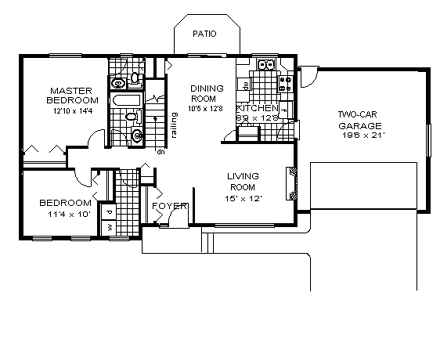 One-Story, Ranch House Plan 58865 with 2 Beds, 2 Baths, 2 Car Garage First Level Plan