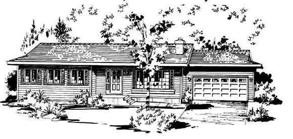 One-Story, Ranch House Plan 58865 with 2 Beds, 2 Baths, 2 Car Garage Elevation
