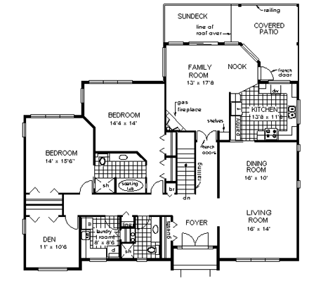 Ranch House Plan 58873 with 4 Beds, 3 Baths, 2 Car Garage First Level Plan