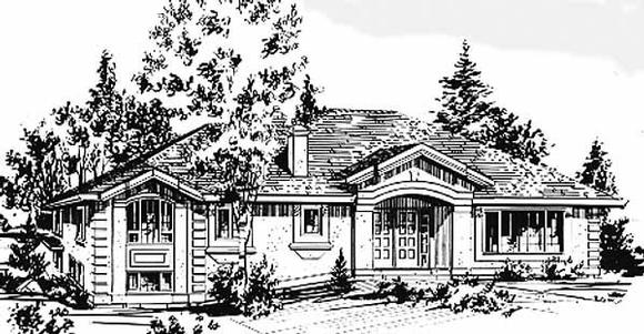 Ranch House Plan 58873 with 4 Beds, 3 Baths, 2 Car Garage Elevation