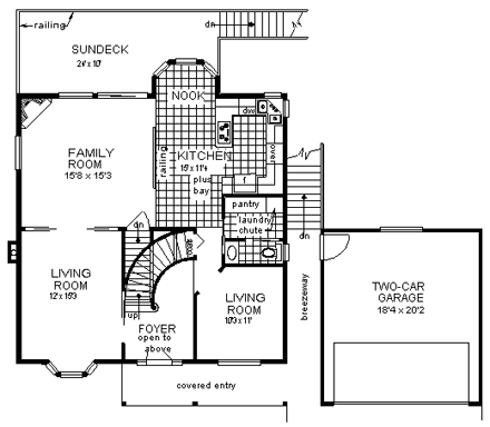 Colonial House Plan 58875 with 3 Beds, 2 Baths, 2 Car Garage First Level Plan