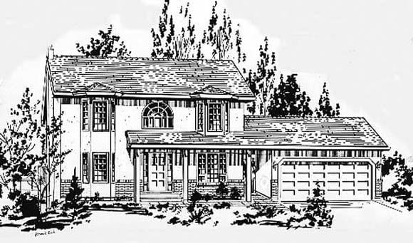 Colonial House Plan 58875 with 3 Beds, 2 Baths, 2 Car Garage Elevation
