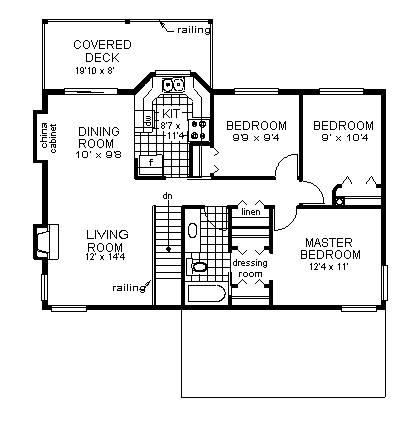 European House Plan 58877 with 3 Beds, 1 Baths, 2 Car Garage Level One