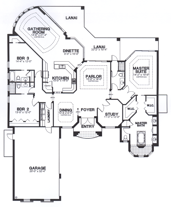 One-Story House Plan 58900 with 3 Beds, 4 Baths, 3 Car Garage Level One