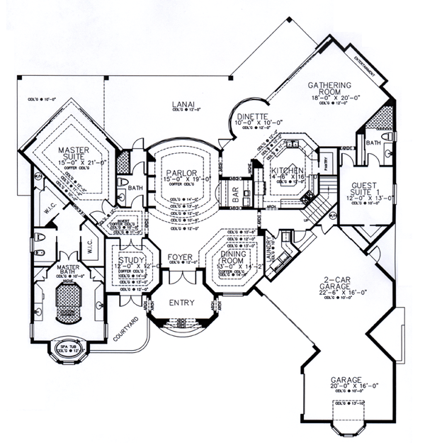Florida House Plan 58902 with 4 Beds, 5 Baths, 3 Car Garage Level One