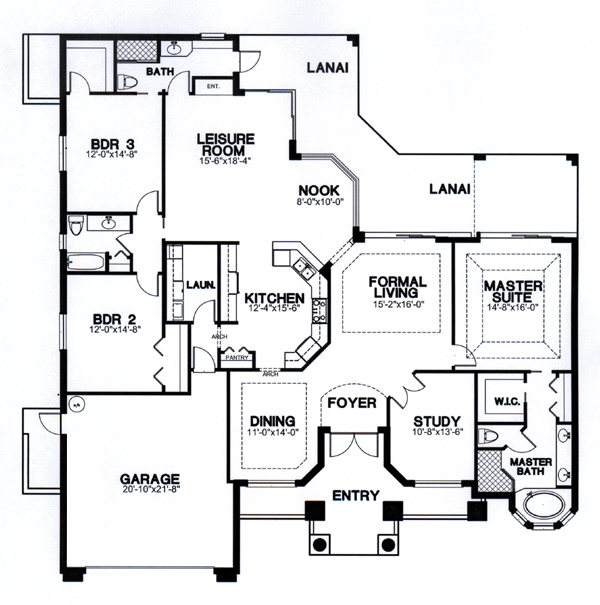 Florida House Plan 58904 with 3 Beds, 4 Baths, 3 Car Garage Level One