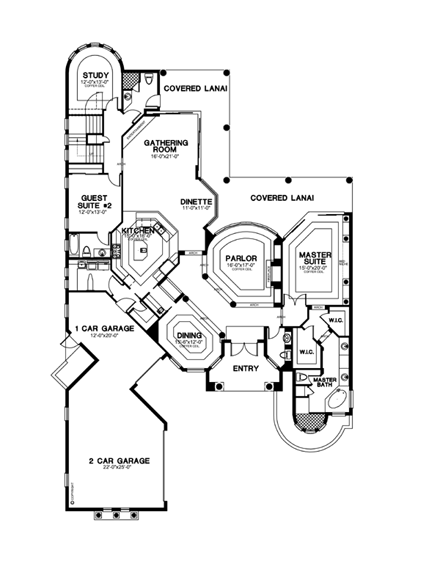Florida House Plan 58906 with 3 Beds, 5 Baths, 3 Car Garage First Level Plan