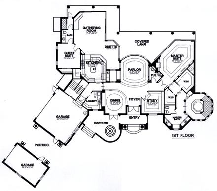 Florida House Plan 58907 with 3 Beds, 4 Baths, 3 Car Garage First Level Plan
