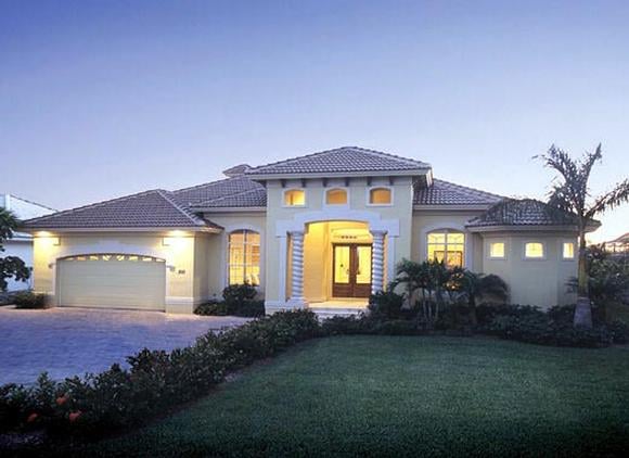 Florida, One-Story House Plan 58908 with 3 Beds, 3 Baths, 2 Car Garage Elevation