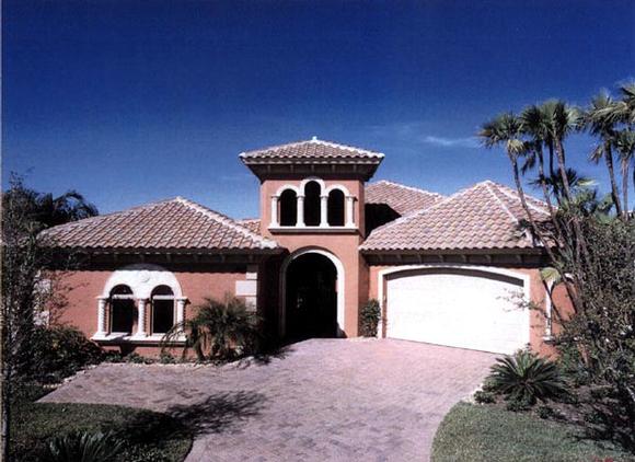 Florida, One-Story House Plan 58909 with 3 Beds, 4 Baths, 2 Car Garage Elevation