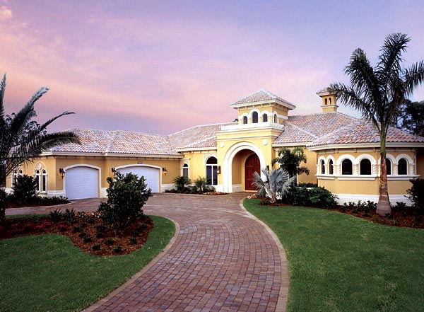 Florida, One-Story Plan with 4043 Sq. Ft., 3 Bedrooms, 4 Bathrooms, 3 Car Garage Elevation