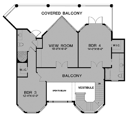 Florida House Plan 58913 with 4 Beds, 5 Baths, 2 Car Garage Second Level Plan