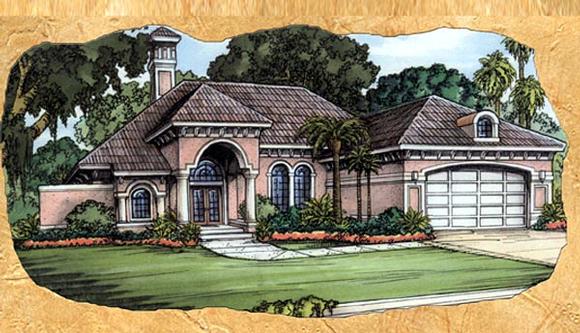 Florida, One-Story House Plan 58914 with 3 Beds, 2 Baths, 2 Car Garage Elevation