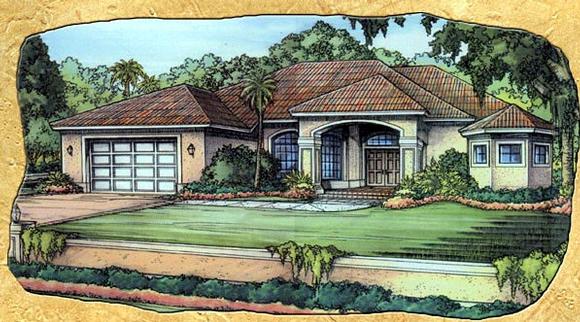 Florida, One-Story House Plan 58915 with 3 Beds, 3 Baths, 2 Car Garage Elevation