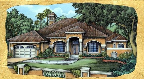 Florida, One-Story House Plan 58916 with 4 Beds, 3 Baths, 2 Car Garage Elevation