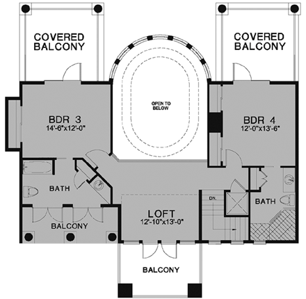 Florida House Plan 58925 with 4 Beds, 5 Baths, 3 Car Garage Second Level Plan