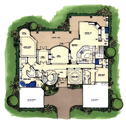 Florida House Plan 58928 with 6 Beds, 7 Baths, 3 Car Garage First Level Plan