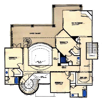 Florida House Plan 58928 with 6 Beds, 7 Baths, 3 Car Garage Second Level Plan