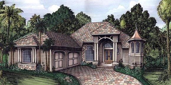 Florida, One-Story House Plan 58932 with 3 Beds, 3 Baths, 3 Car Garage Elevation