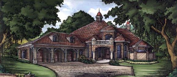 Florida, One-Story House Plan 58935 with 4 Beds, 4 Baths, 3 Car Garage Elevation