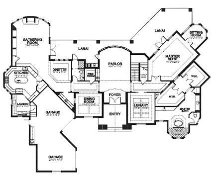 One-Story, Traditional House Plan 58936 with 3 Beds, 4 Baths, 2 Car Garage First Level Plan