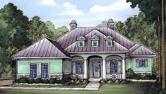 Florida, One-Story House Plan 58939 with 4 Beds, 3 Baths, 2 Car Garage Elevation
