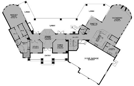 Florida House Plan 58943 with 3 Beds, 4 Baths, 3 Car Garage First Level Plan