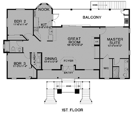 Florida, One-Story House Plan 58944 with 3 Beds, 2 Baths, 2 Car Garage First Level Plan