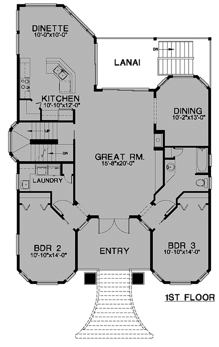 Florida House Plan 58947 with 3 Beds, 2 Baths, 2 Car Garage Second Level Plan