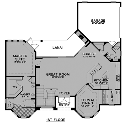 Florida House Plan 58949 with 3 Beds, 3 Baths, 2 Car Garage First Level Plan