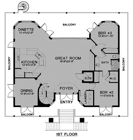Florida House Plan 58952 with 3 Beds, 2 Baths, 2 Car Garage Second Level Plan