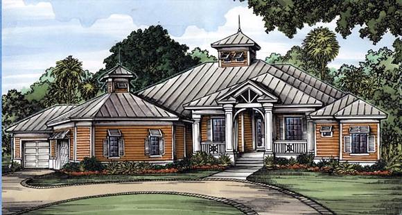 Florida, One-Story House Plan 58953 with 3 Beds, 4 Baths, 3 Car Garage Elevation