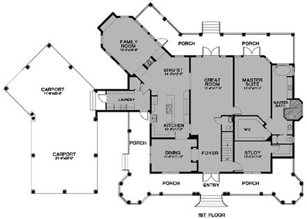 Florida House Plan 58954 with 3 Beds, 3 Baths, 3 Car Garage First Level Plan