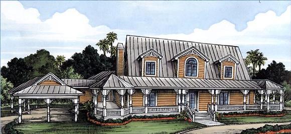 Florida House Plan 58954 with 3 Beds, 3 Baths, 3 Car Garage Elevation