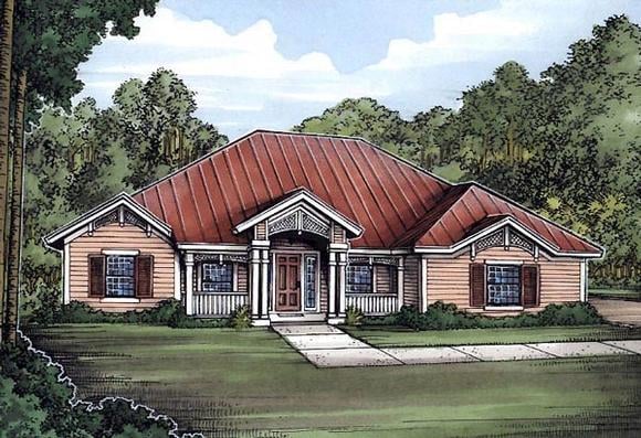 Florida, One-Story House Plan 58956 with 3 Beds, 2 Baths, 3 Car Garage Elevation