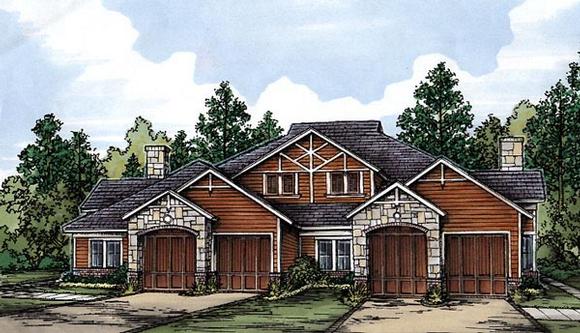 One-Story, Tudor Multi-Family Plan 58965 with 2 Beds, 2 Baths, 2 Car Garage Elevation