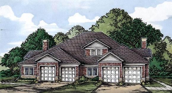 Contemporary, One-Story Multi-Family Plan 58966 with 2 Beds, 2 Baths, 2 Car Garage Elevation