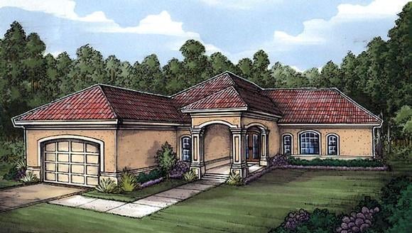 Florida, One-Story House Plan 58969 with 2 Beds, 2 Baths, 1 Car Garage Elevation