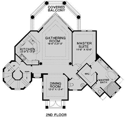 Florida House Plan 58971 with 3 Beds, 4 Baths, 1 Car Garage Second Level Plan