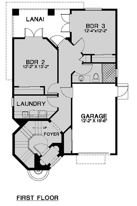 Florida, Narrow Lot House Plan 58972 with 3 Beds, 3 Baths, 1 Car Garage First Level Plan