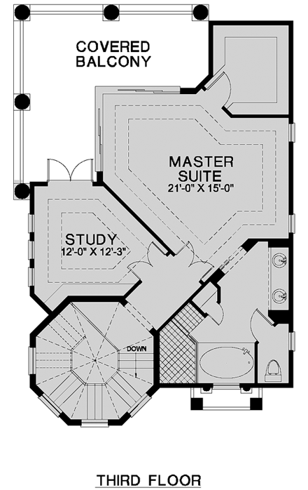 Florida, Narrow Lot House Plan 58972 with 3 Beds, 3 Baths, 1 Car Garage Third Level Plan
